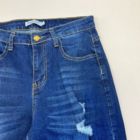 Misslook Womens Straight Leg Jeans Blue Leopard Print Distressed Cuffed Small - Picture 7 of 10
